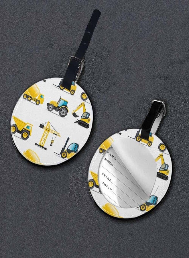 TKS MITLAN Yellow Building Machines Luggage Tags for Suitcases Mixing Truck Forklift Truck Crane Leather Baggage Suitcases Tag Name ID Label Privacy Cover Travel Bag Tags for Boys (Round 1 Pack) - Image 3